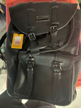Valentino Black Leather Buckle-Front Backpack